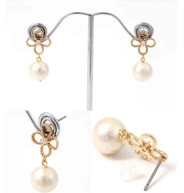 【日本製造】棉質珍珠耳環 ♪ 花朵耳環、裝飾品、耳環 rs-1906, SD產品編號：5427700, 購物滿$600可享免運費, 發貨日期: 約7個工作天